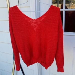 Red lace up sweater